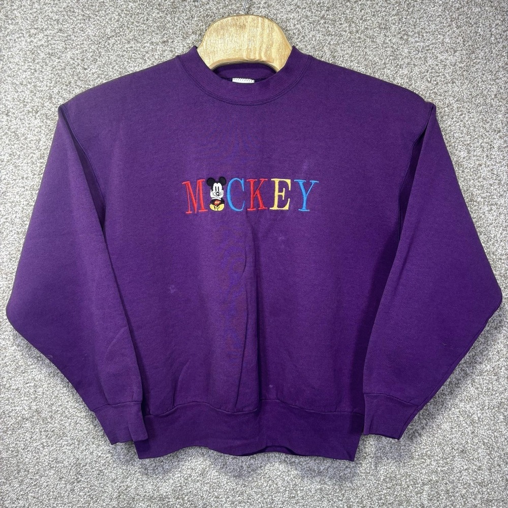 Vintage Mickey & Co Sweatshirt Mens XL Purple Mickey Mouse Fleece Pullover Logo